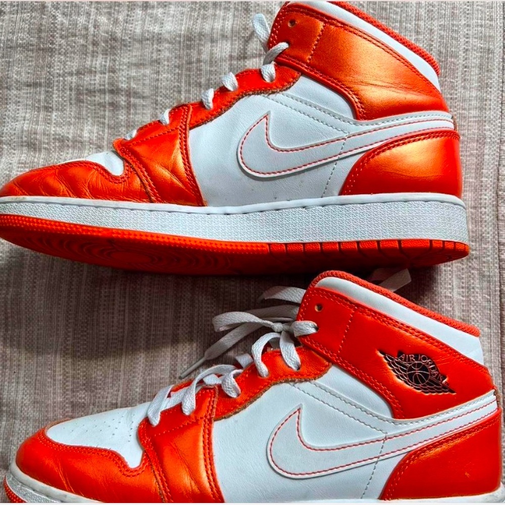Nike Air Jordan 1 Mid White Orange Sneakers
